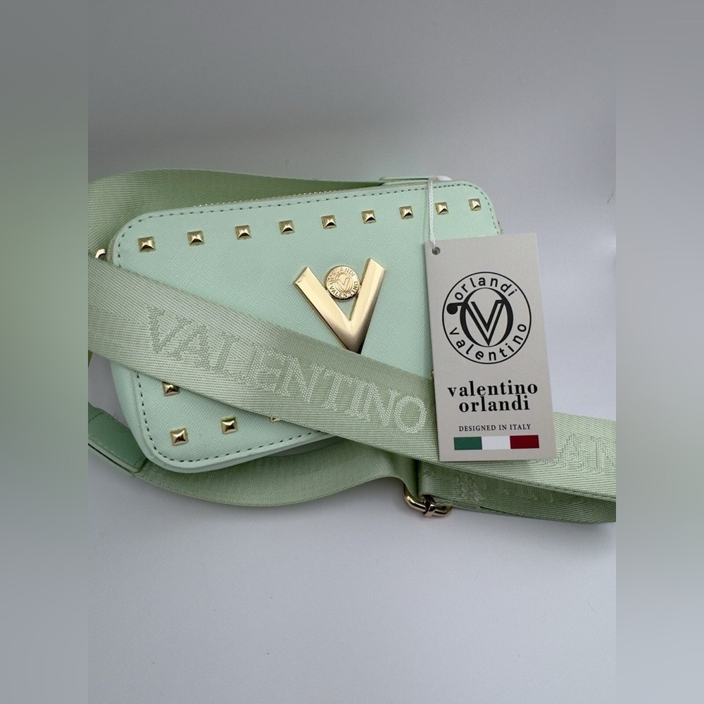 Valentino Orlandi NWT Mint Green Studded Camera Bag Crossbody w/ Gold Hardware - Picture 6 of 10